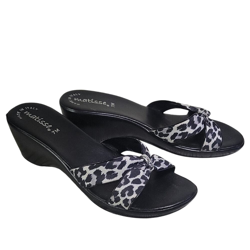 Matisse Black and White Leopard Print Wedge Sandals Womens Size 7